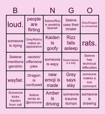 Goth Ihop Bingo Card