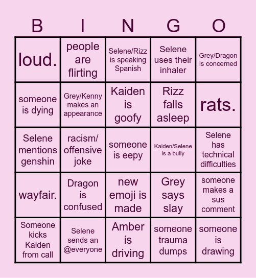 Goth Ihop Bingo Card