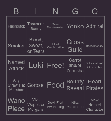 One Piece Chapter 1129 Bingo Card