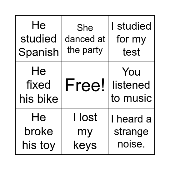 Past simple (negative) Bingo Card