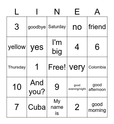 Unidad uno y dos Bingo Card