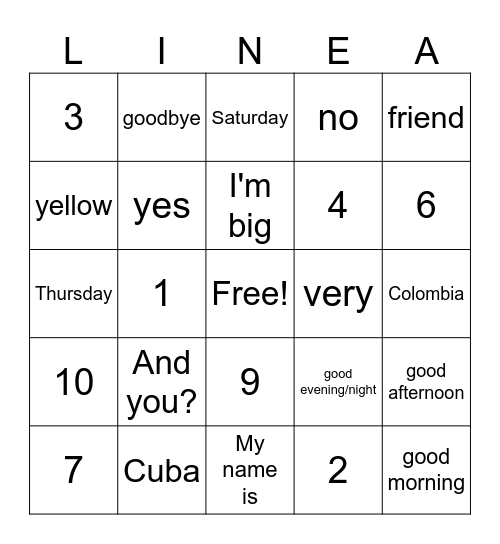 Unidad uno y dos Bingo Card