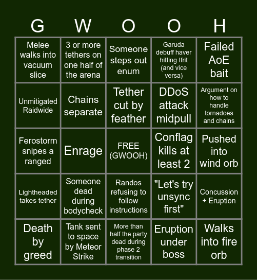 Final Fantasy XIV Struggle - Furor Bingo Card