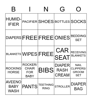 Anita's Baby Shower Bingo Card