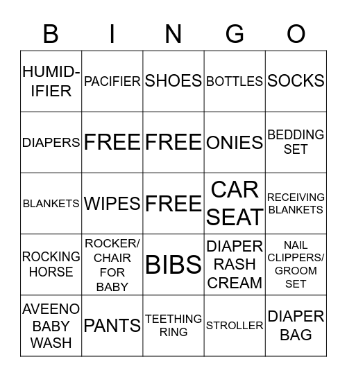 Anita's Baby Shower Bingo Card