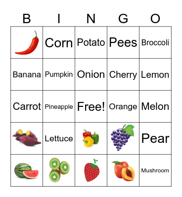 Fruits & Veggie Bingo Card