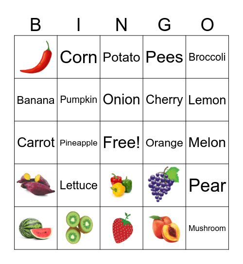 Fruits & Veggie Bingo Card