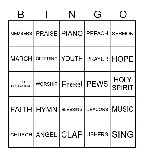 CHURCH Bingo Card