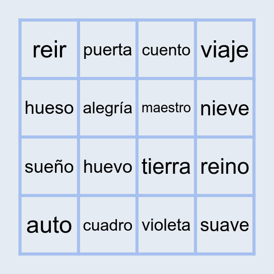 Diptongos Bingo Card