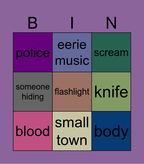 Thriller Bingo Card