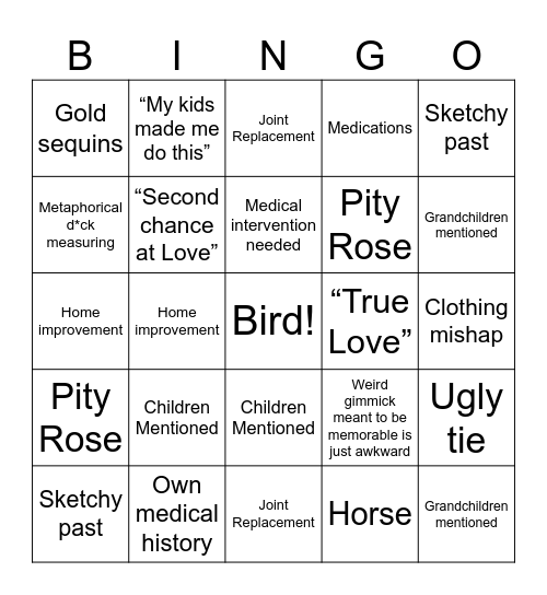 The Golden Bachelorette Bingo Card