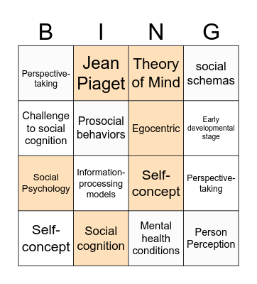 Social Cognition Bingo Card