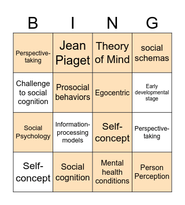 Social Cognition Bingo Card