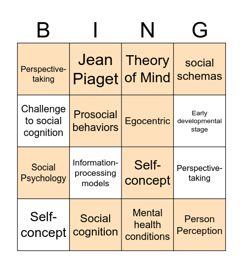 Social Cognition Bingo Card