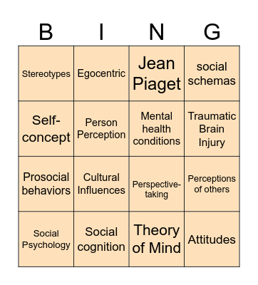 Social Cognition Bingo Card