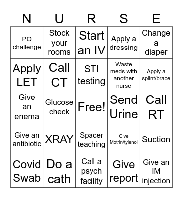 ER Nurse Week Bingo Card