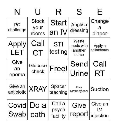 ER Nurse Week Bingo Card