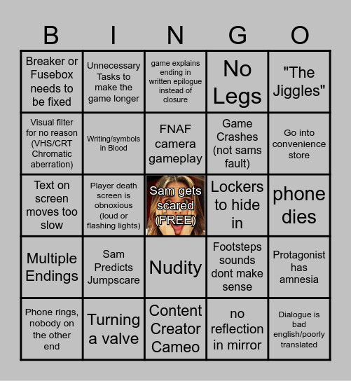 Indie Horror Game Bingingo Bingo Card