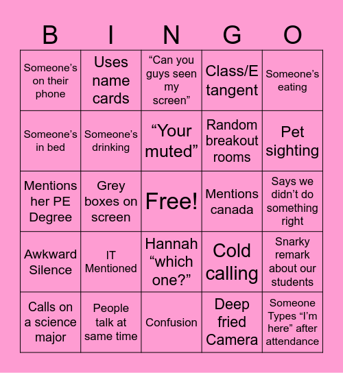 E6 Bingo Card