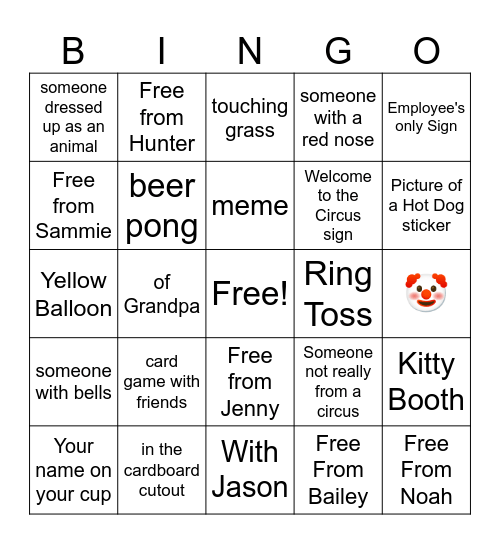 Welcome to the Circus Bingo Card