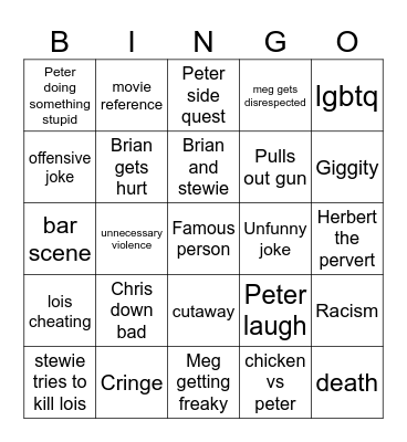 Family guy Bingo Card