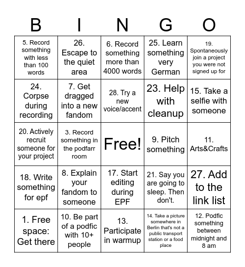 epf Bingo Card