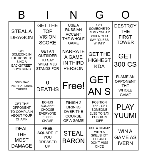 League Bingo Card