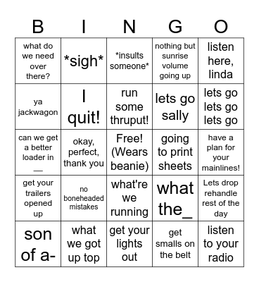 Things Joey Says Bingo Card