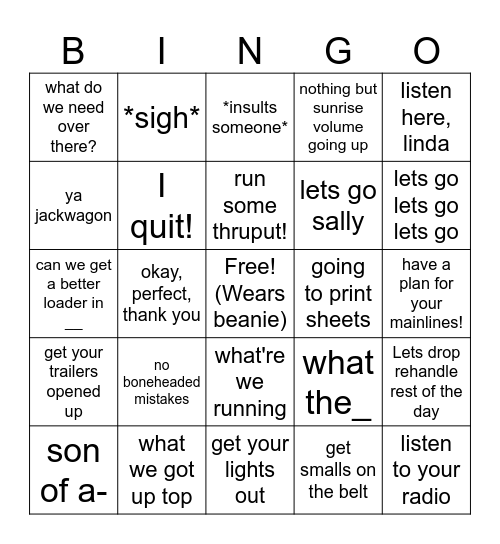 Things Joey Says Bingo Card