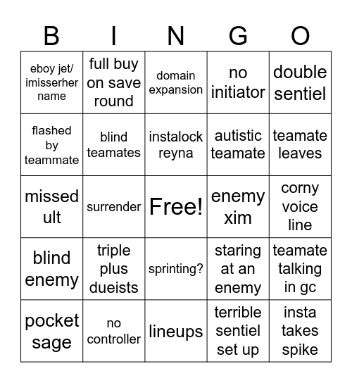 Valorant Bingo Card