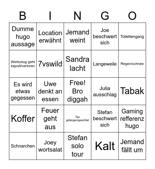 Bingovswild folge 4 Bingo Card