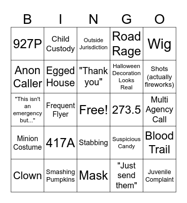 911 Dispatch Bingo - Halloween Edition Bingo Card