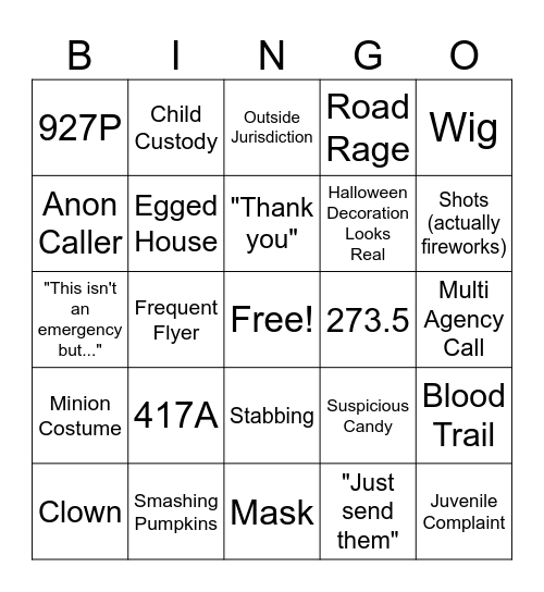 911 Dispatch Bingo - Halloween Edition Bingo Card