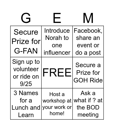 Gems Board Bingo Card