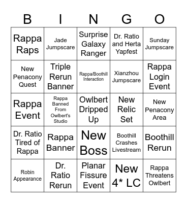 Rappa Mains : 2.6 Livestream Bingo Card