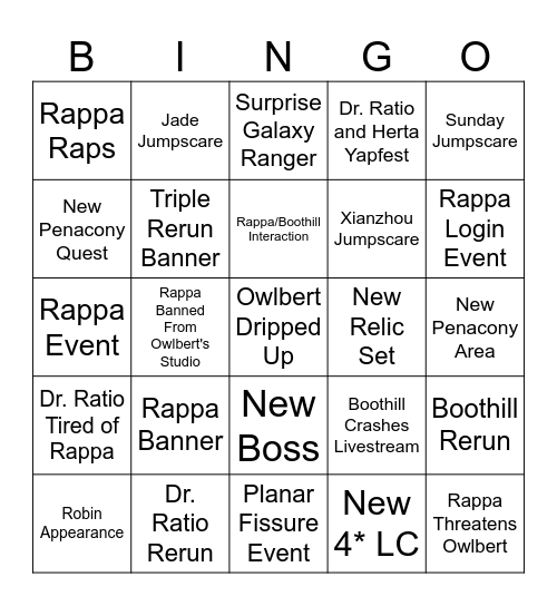 Rappa Mains : 2.6 Livestream Bingo Card