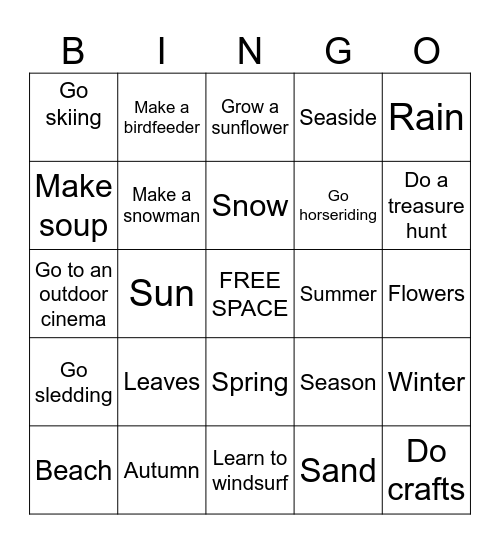 Seasons! Bingo Card