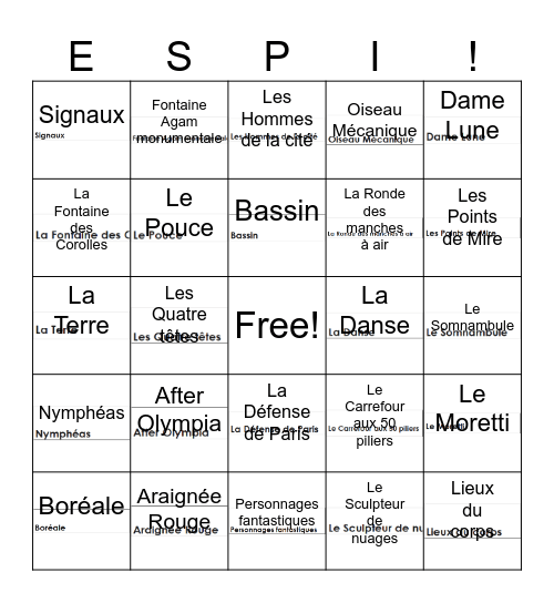 ESPI La Défense Sculpture BINGO Card