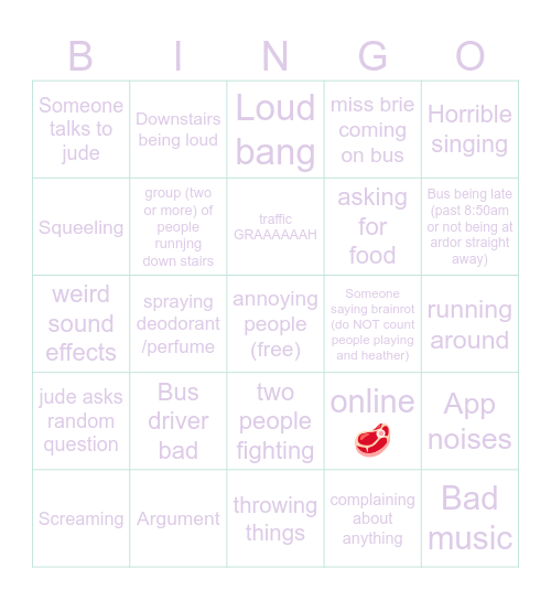 Bus bingo Card