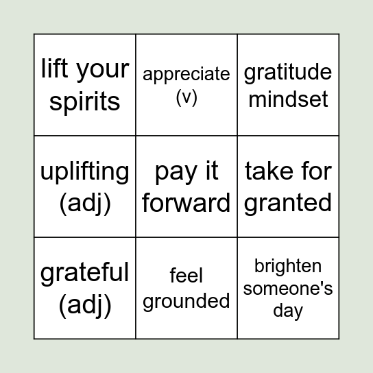 Happiness Bingo Card