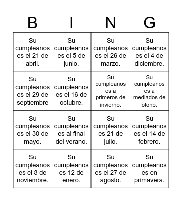 Bingo humano: Los cumpleaños Bingo Card