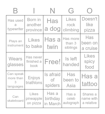 Icebreaker Bingo Card