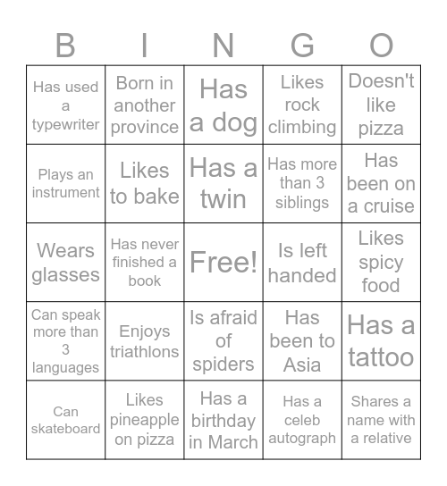 Icebreaker Bingo Card