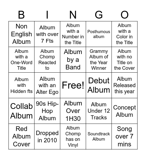 SPOTIFY BINGO, ALBUM EDITION Bingo Card