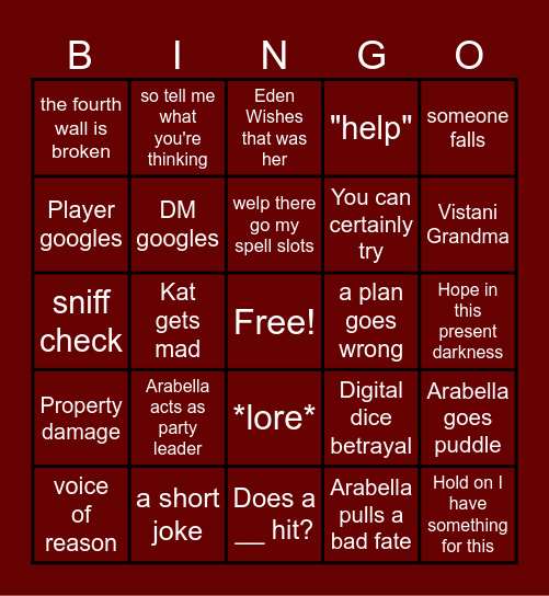 Barovian Inheritors Bingo Card
