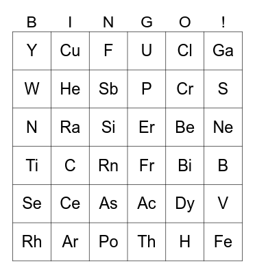 Periodic Elements Bingo Card