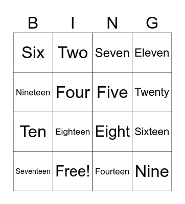 Number Bingo Card