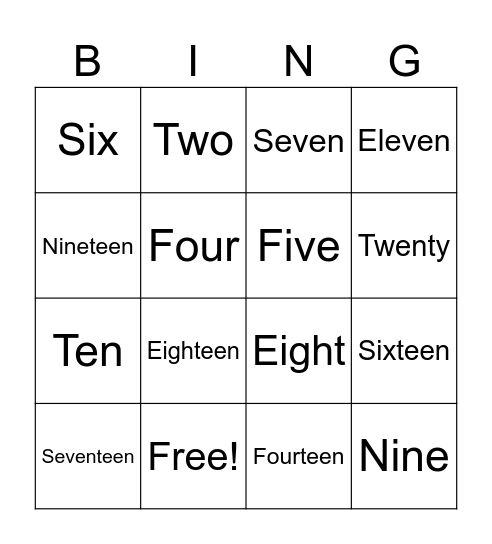 Number Bingo Card