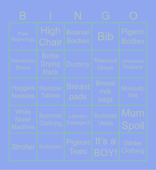 Baby Sprinkle Bingo Card