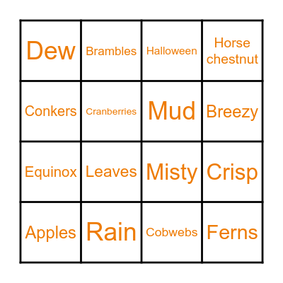 Autumn Themed Virtual Bingo Card